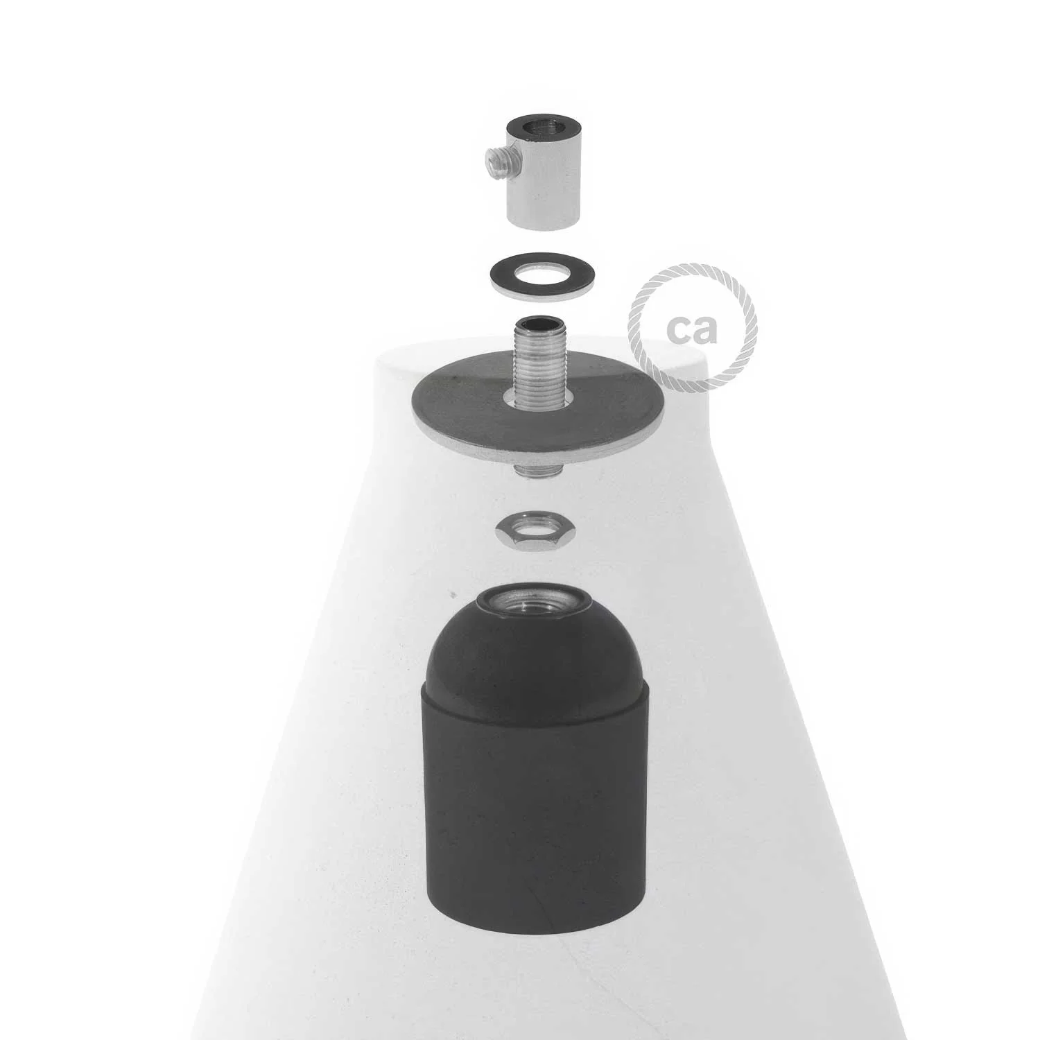 Trichter-Lampenschirm aus Beton für Pendelleuchte – komplett mit Klemmlampe und E27-Fassung – Hellgrau - Image 4