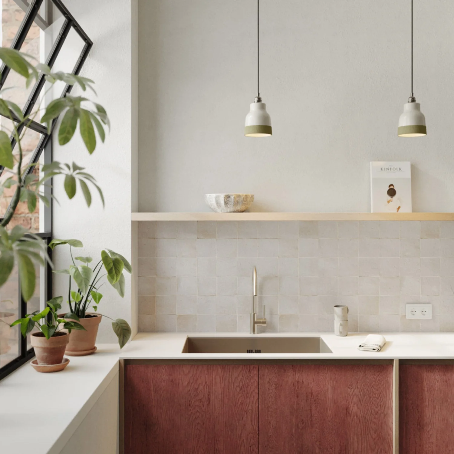 Schirm Vaso bicolor aus Keramik Weiß und Salbeigrün, Kollektion Materia – Made in Italy - Image 2