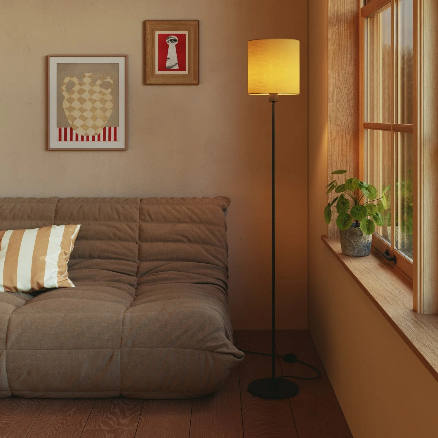 Zylindrischer Lampenschirm M aus Stoff mit E27-Fassung – Made in Italy – Arenal Gold - Image 2