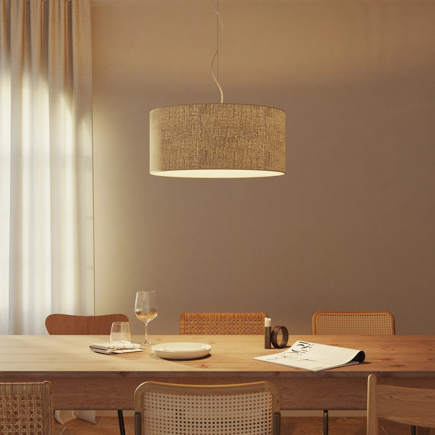 Zylinderlampenschirm XXL aus Stoff mit E27-Fassung – Made in Italy – Natürliche Jute - Image 2