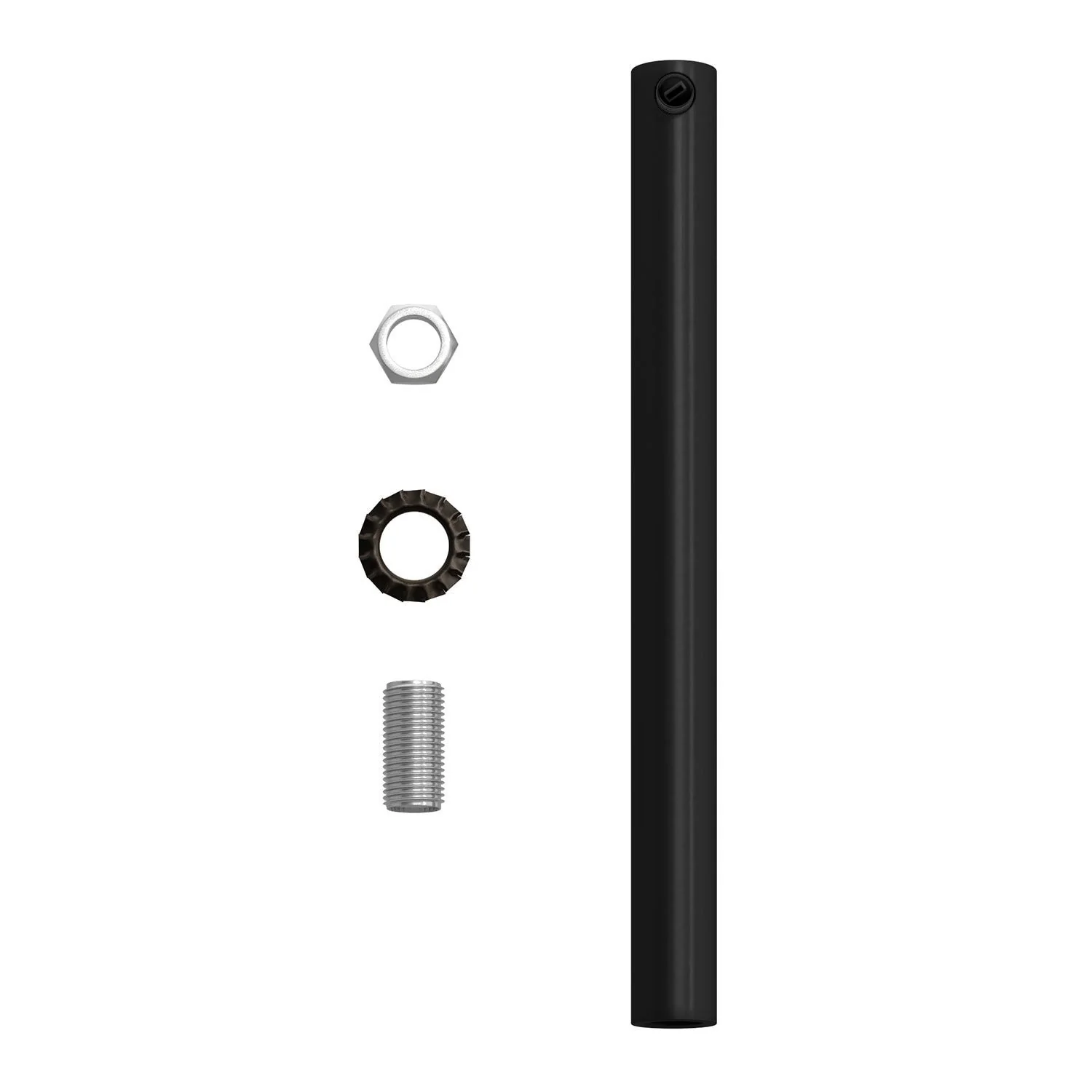 Zylindrische Zugentlastung aus Metall 15 cm lang mit Gewindestab, Mutter und Scheibe – Schwarz - Image 4