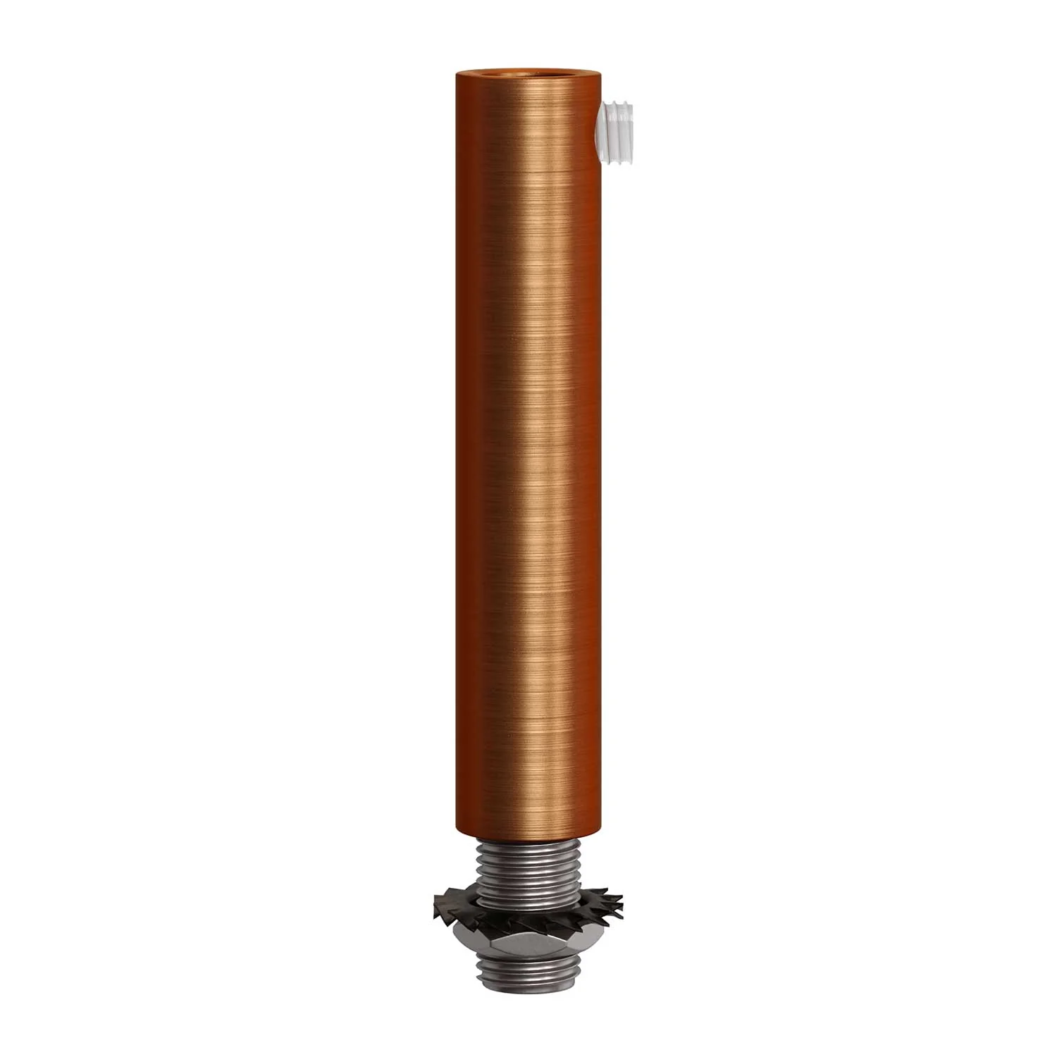 Zylindrische Zugentlastung aus Metall, 7 cm lang, komplett mit Stange, Mutter und Unterlegscheibe - Satiniertes Kupfer