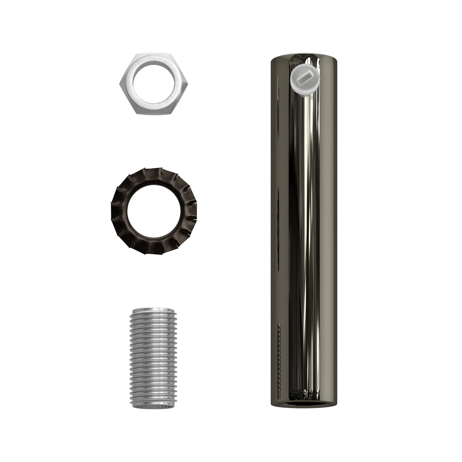 Zylindrische Kabeldurchführung aus Metall, 7 cm Länge, inkl. Gewindestab, Mutter und Unterlegscheibe – Schwarz Perle - Image 4