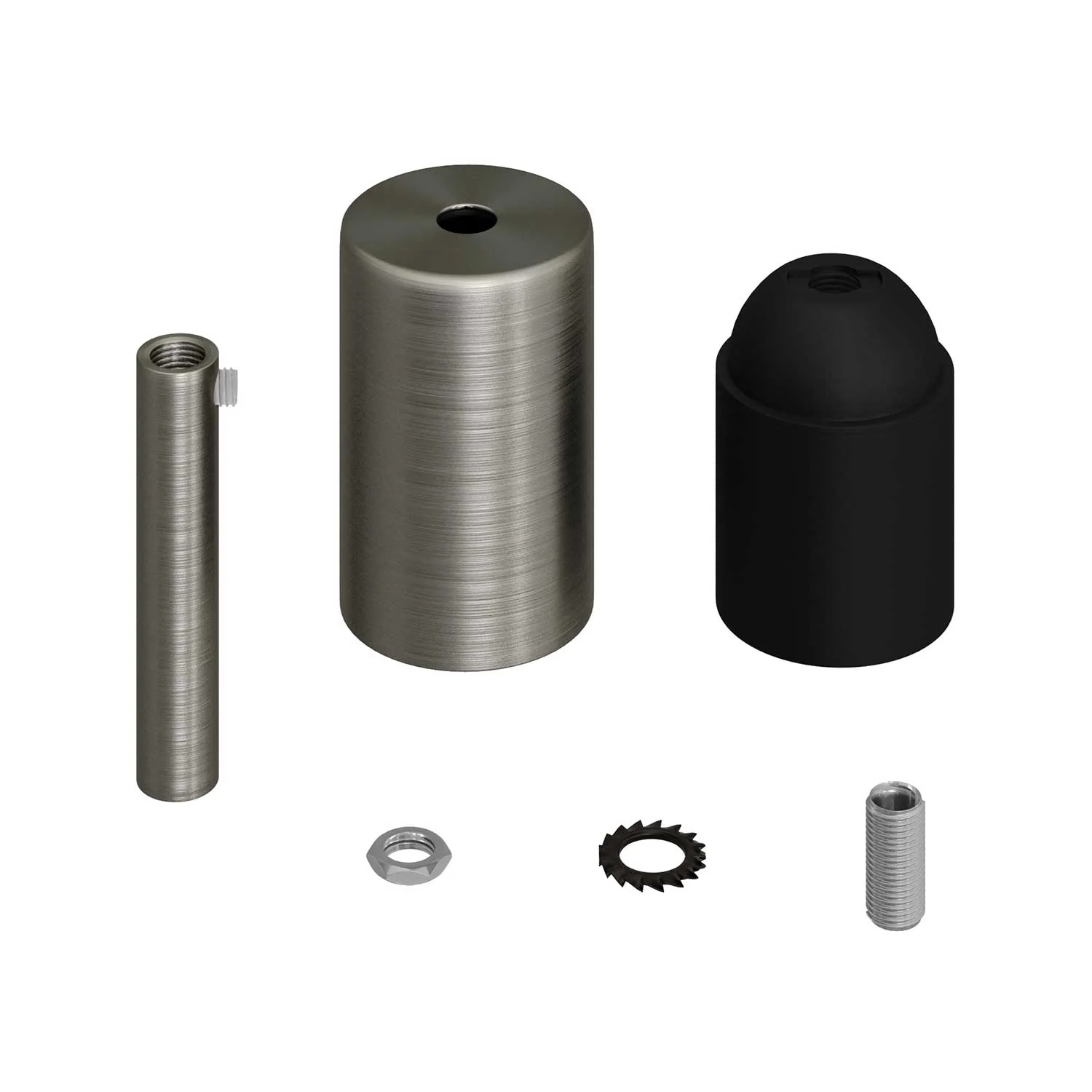 Zylindrisches Metall-UL-E26-Lampenfassungs-Set mit 7 cm Zugentlastung – Gebürstetes Titan - Image 2