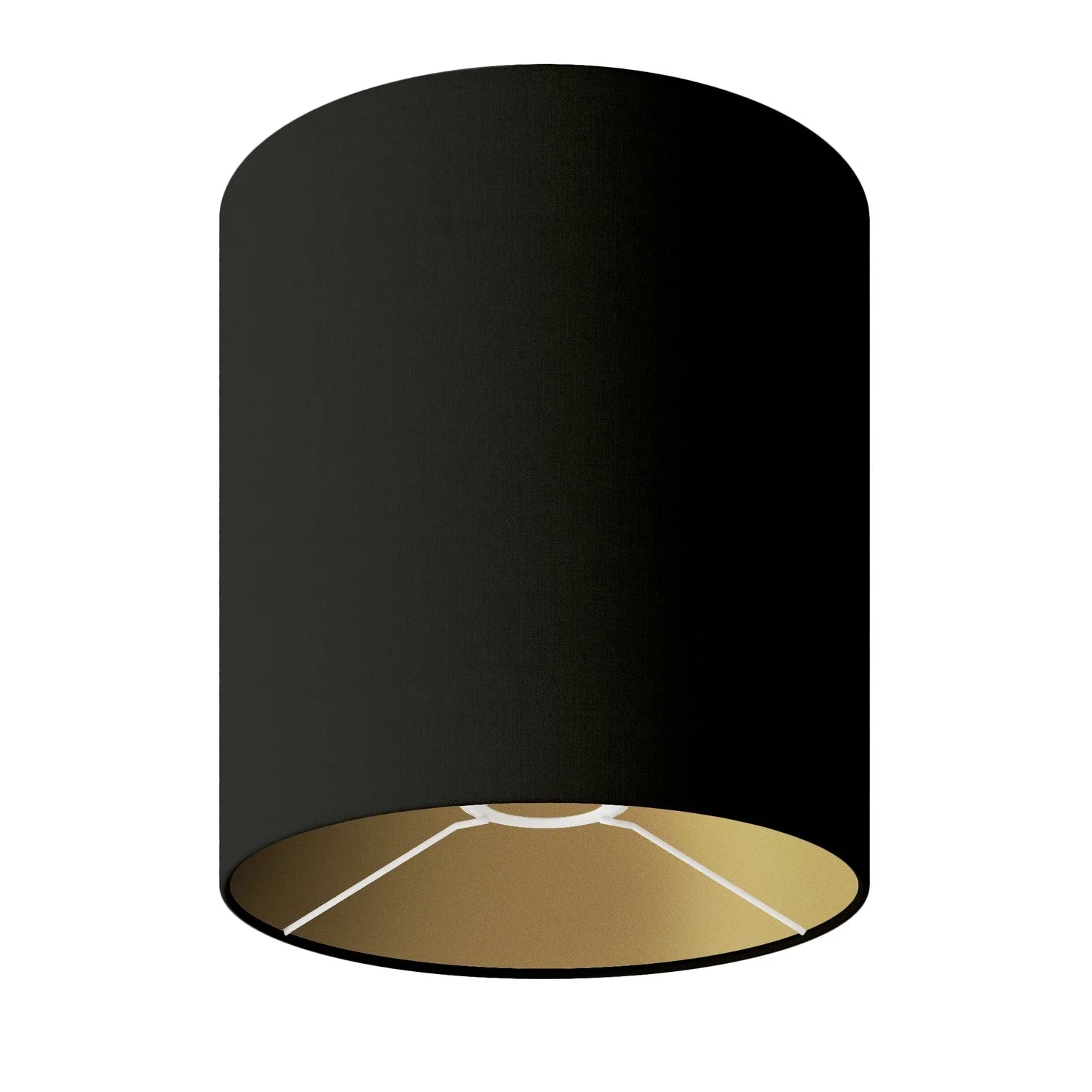Zylinderförmiger Lampenschirm M aus Stoff mit E27-Fassung – Made in Italy – Schwarzes Cinette mit Gold innen
