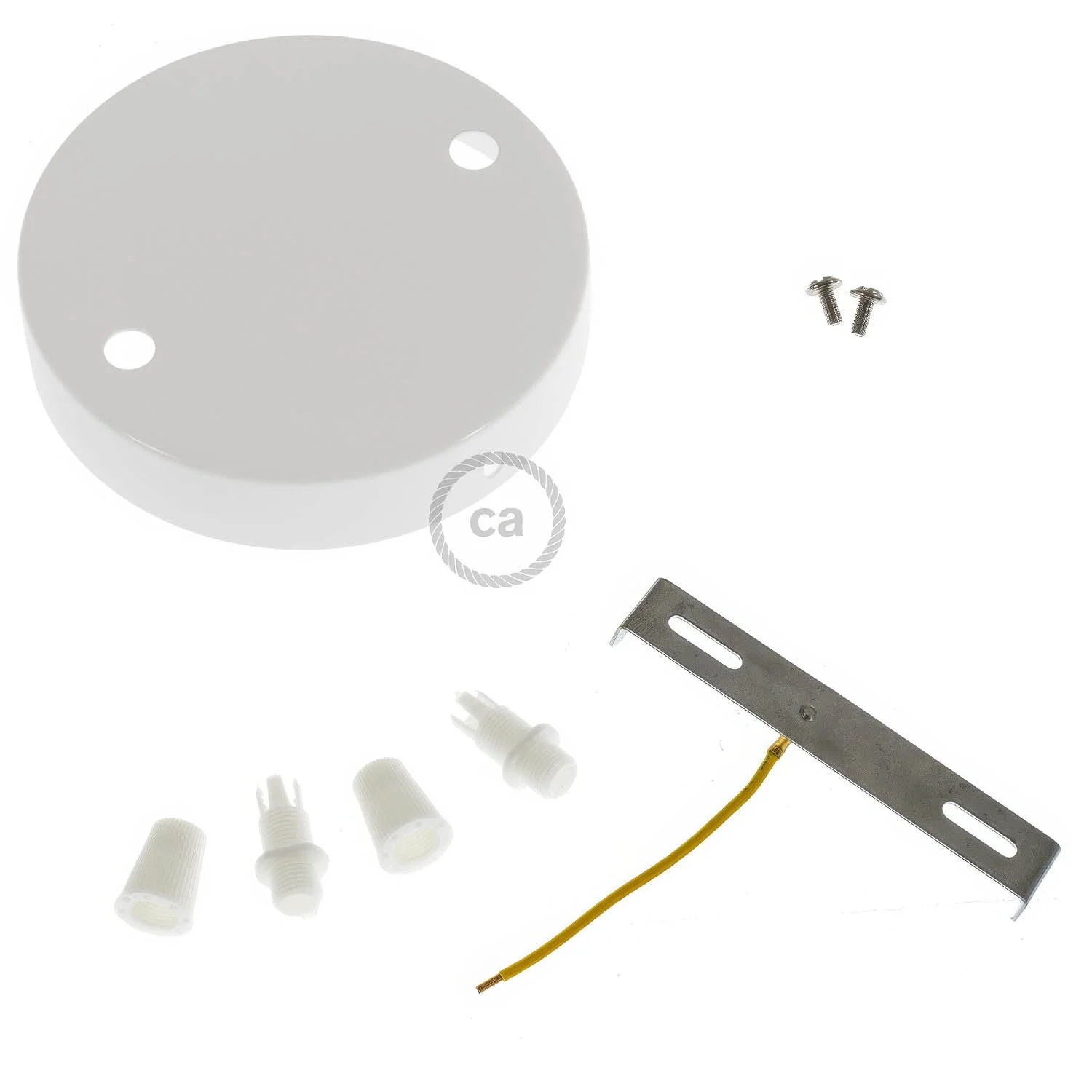 Zylindrisches Lampenbaldachin-Set aus Metall mit 2 Löchern – Glänzend Weiß - Image 3