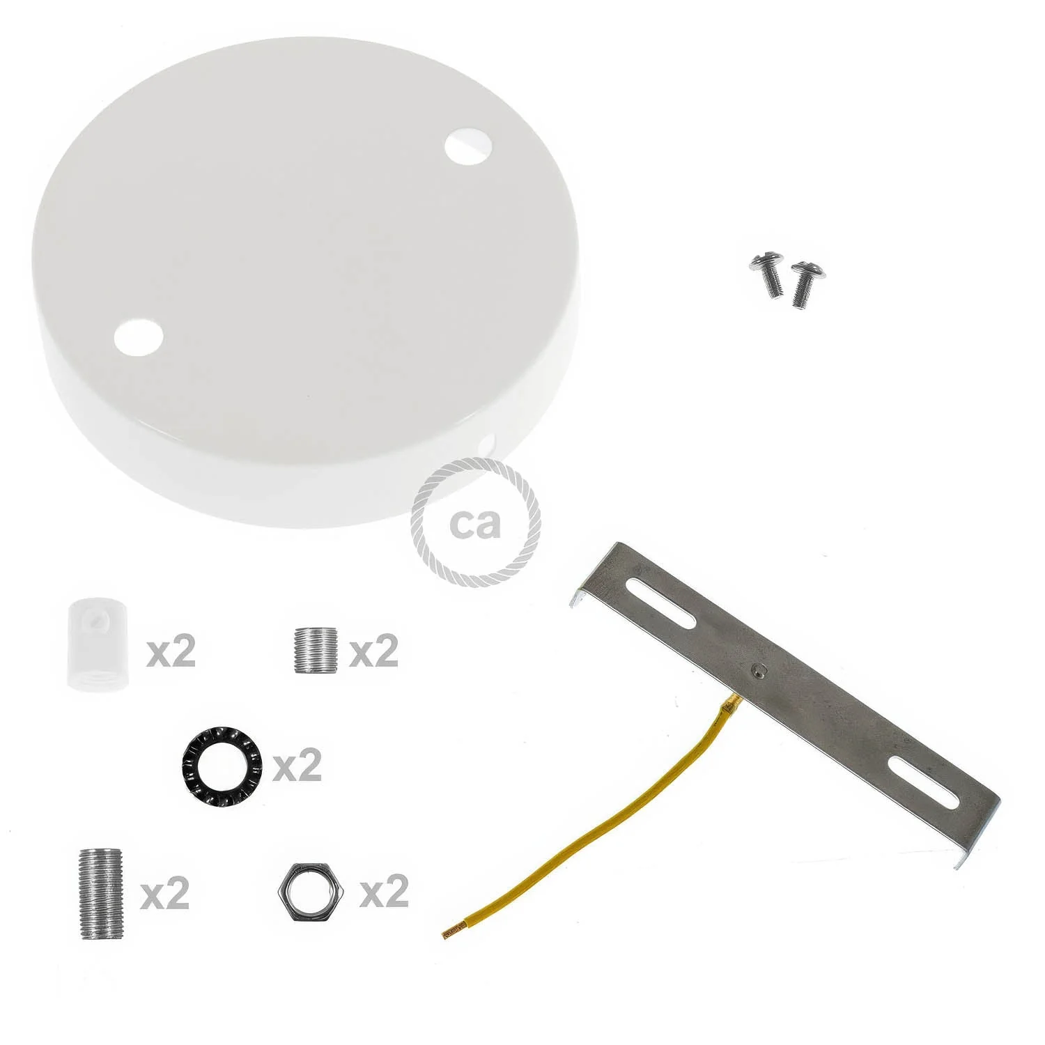 Zylindrisches Lampenbaldachin-Set aus Metall mit 2 Löchern – Glänzend Weiß - Image 8
