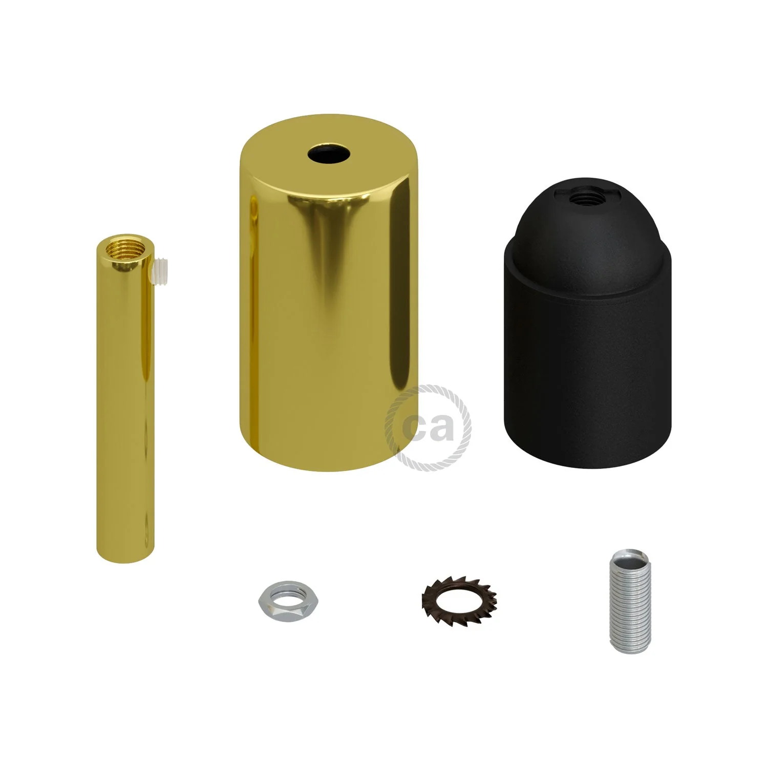 Zylindrisches Metall-Kit für UL E26 Lampenfassung mit 7 cm Zugentlastung – Messing - Image 2